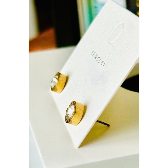 Gold-Tone Crystal Roman Numeral Stud Earrings | Elegant Jewelry |‎ Tiffany Style - Picture 4 of 6